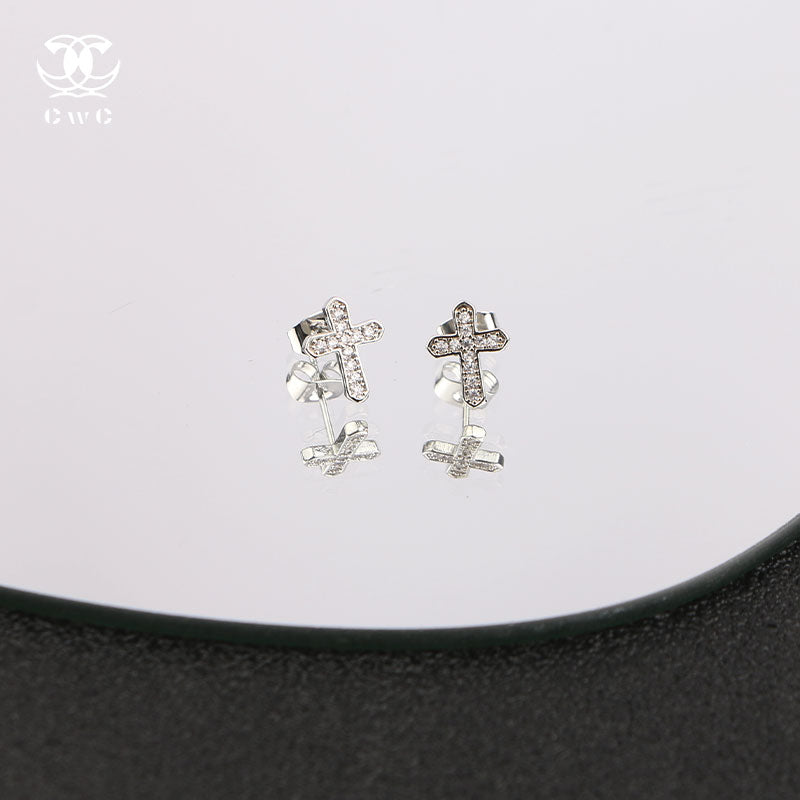 Crystal Cross Stud Earrings