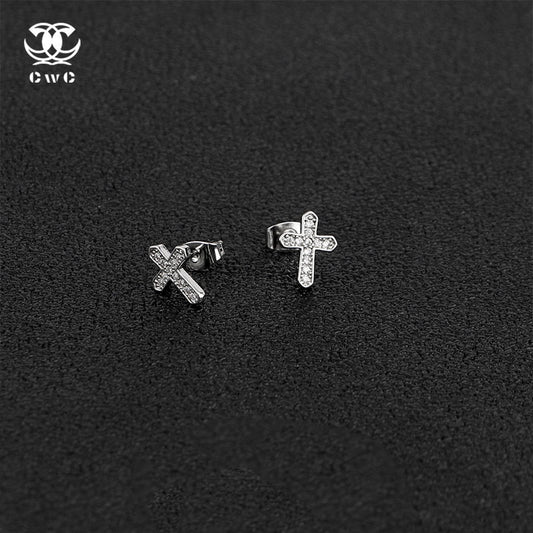 Crystal Cross Stud Earrings