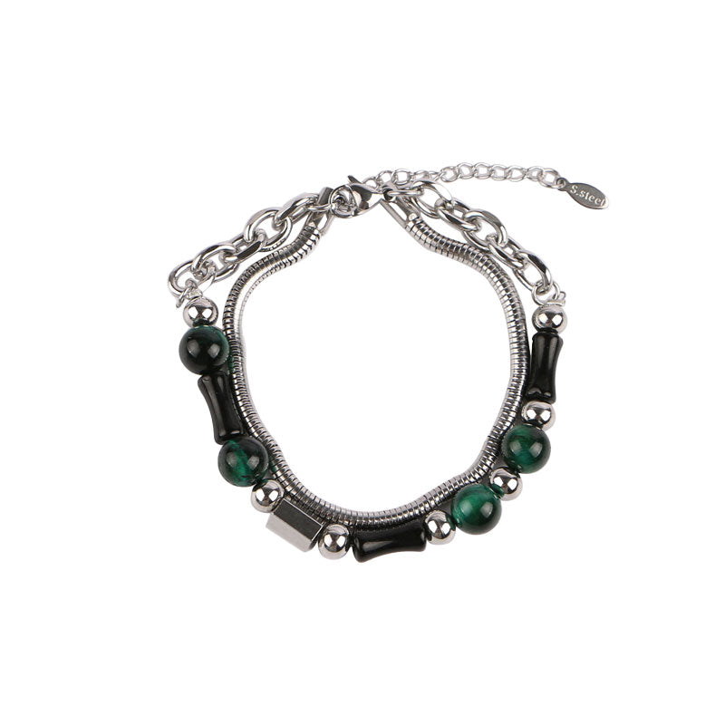 Malachite & Silver Layered Charm Bracelet