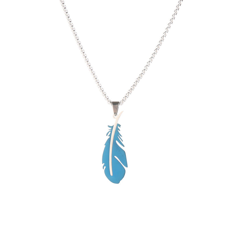 Blue Feather Pendant Necklace