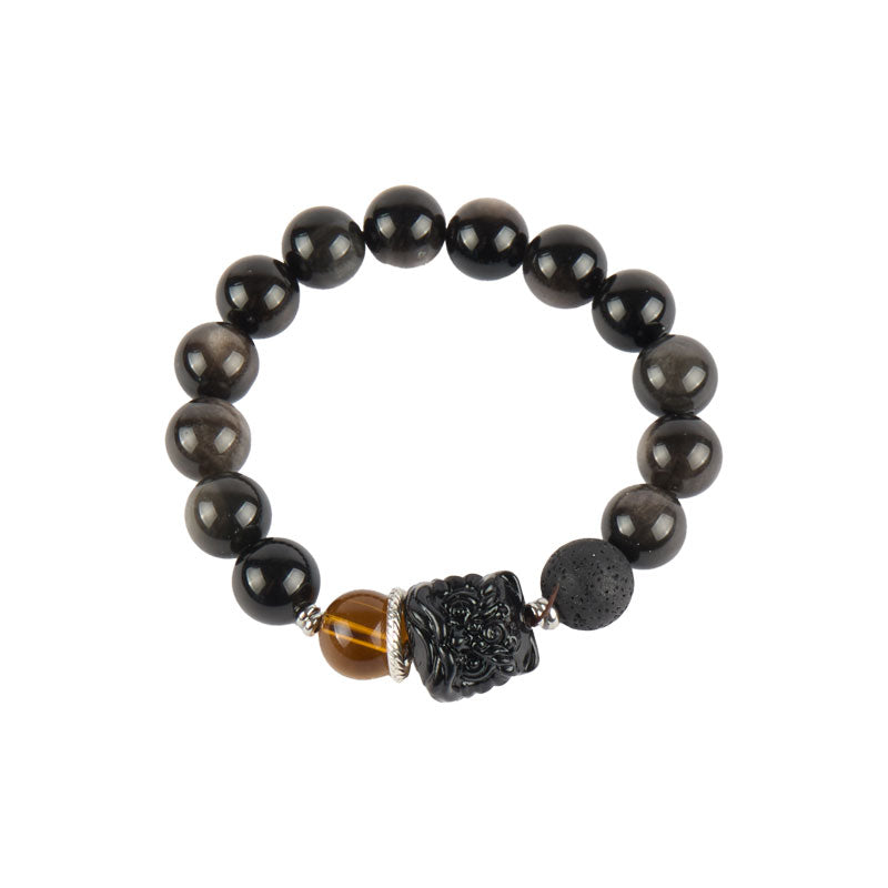 Black Obsidian Pixiu Bead Bracelet