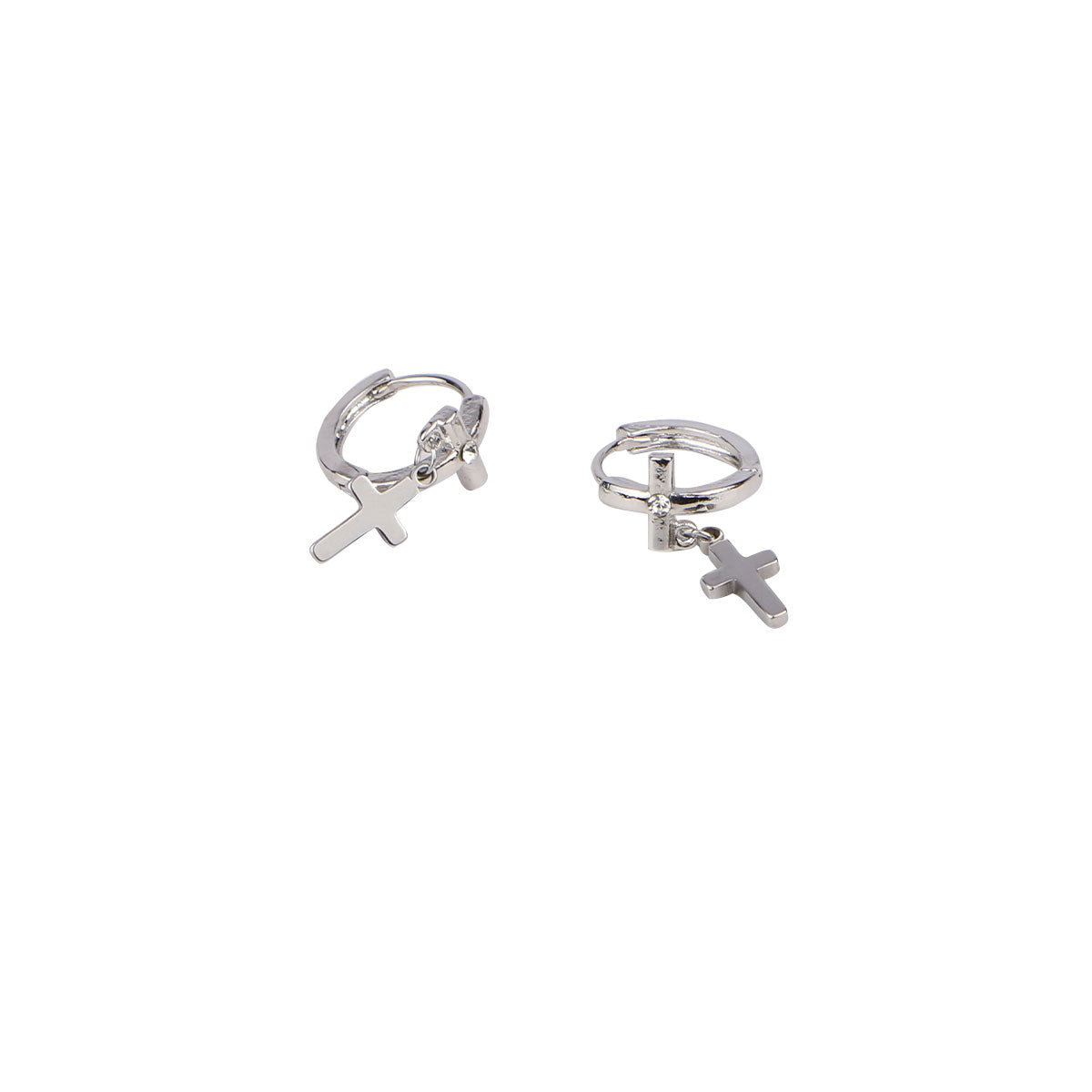 Silver Cross Dangle Hoop Earring