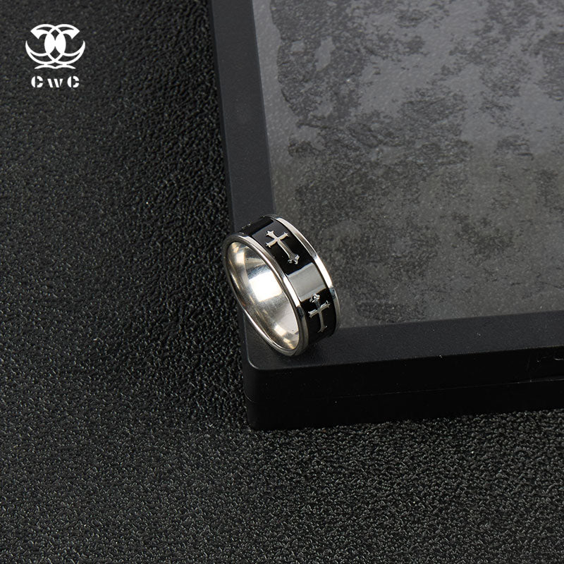 Gothic Cross Black Enamel Ring