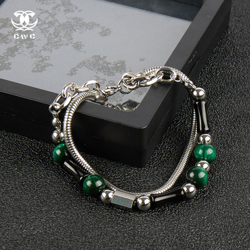 Malachite & Silver Layered Charm Bracelet