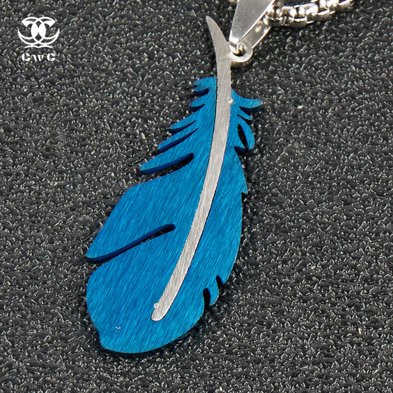 Blue Feather Pendant Necklace