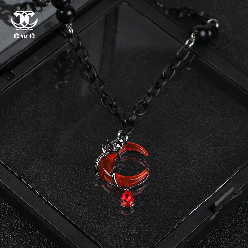 Blood Moon Eclipse Necklace | Gothic Red Crescent Pendant – CwC Jewelry