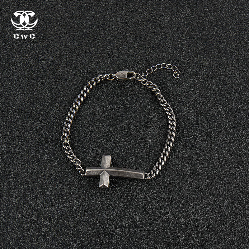Sideways Cross Curb Chain Bracelet