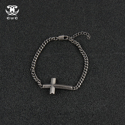 Sideways Cross Curb Chain Bracelet