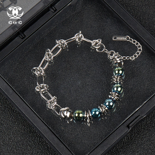 Emerald Steel Link Bracelet