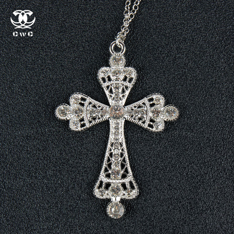 Pearl Rhinestone Cross Necklace