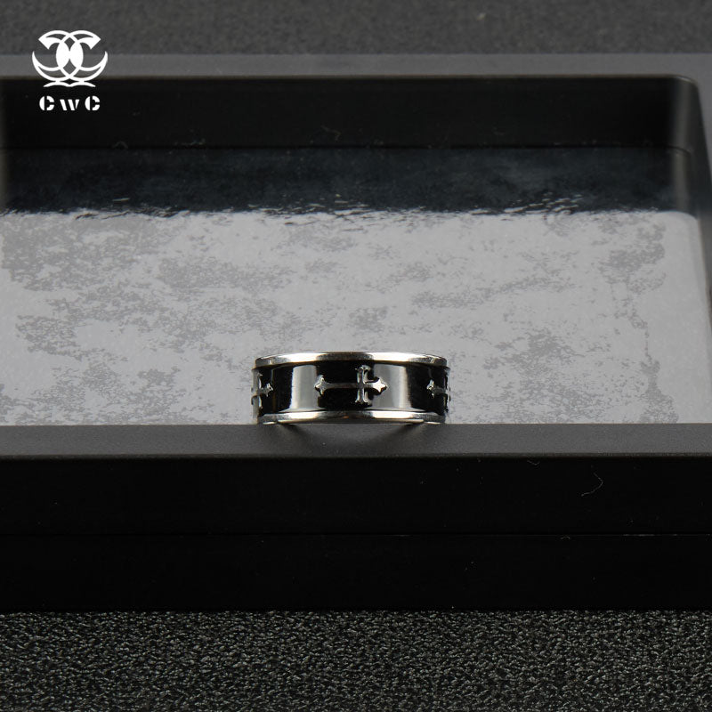 Gothic Cross Black Enamel Ring