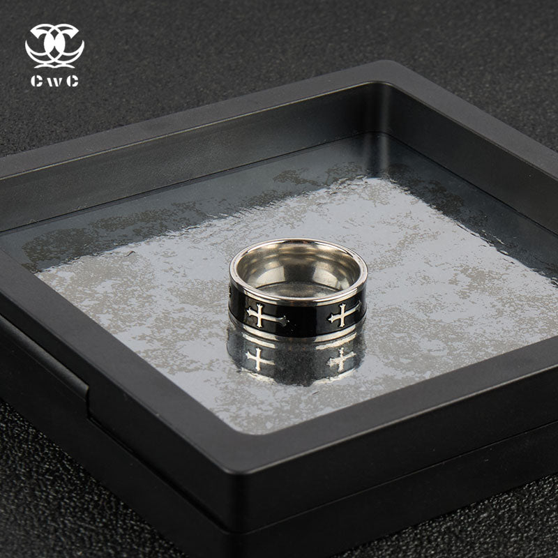 Gothic Cross Black Enamel Ring