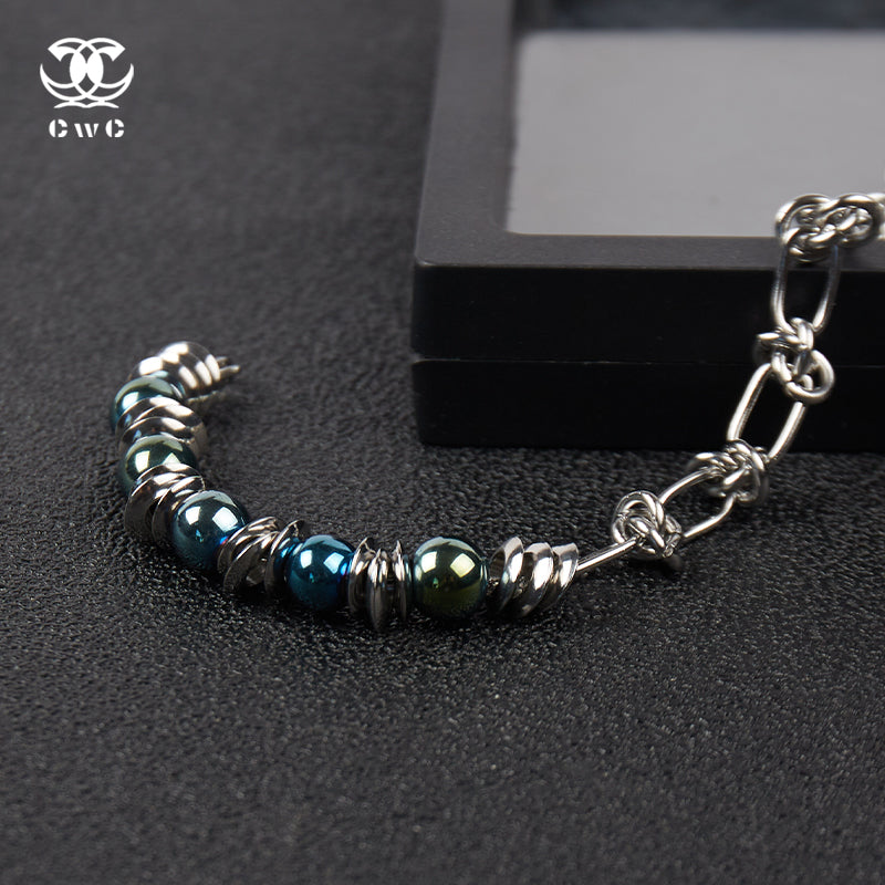 Emerald Steel Link Bracelet