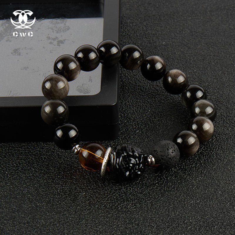 Black Obsidian Pixiu Bead Bracelet