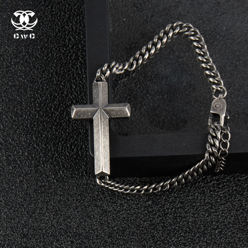 Sideways Cross Curb Chain Bracelet