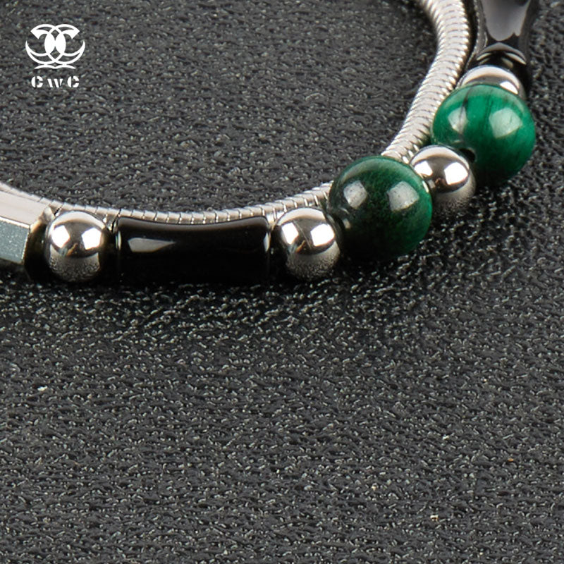 Malachite & Silver Layered Charm Bracelet