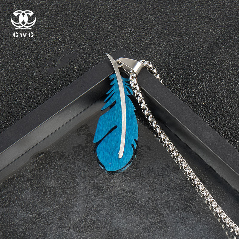 Blue Feather Pendant Necklace