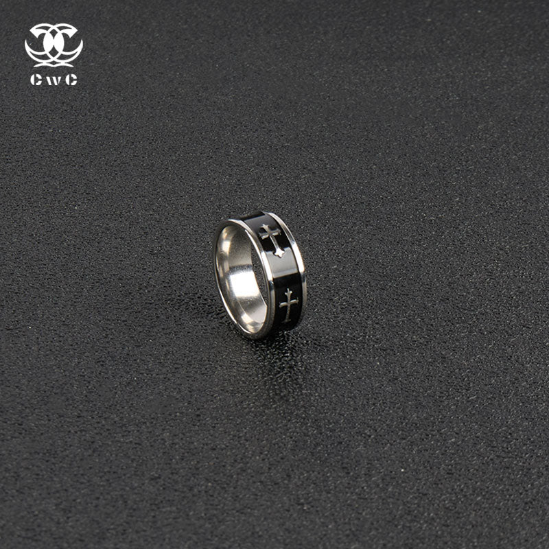 Gothic Cross Black Enamel Ring