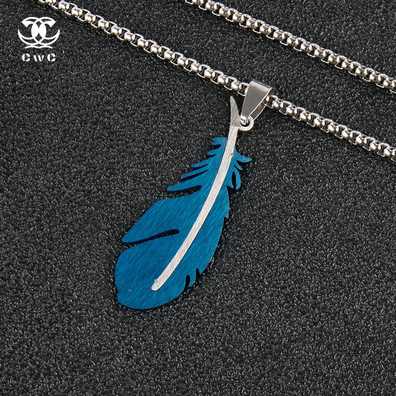 Blue Feather Pendant Necklace