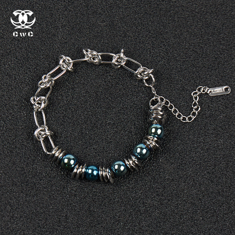 Emerald Steel Link Bracelet