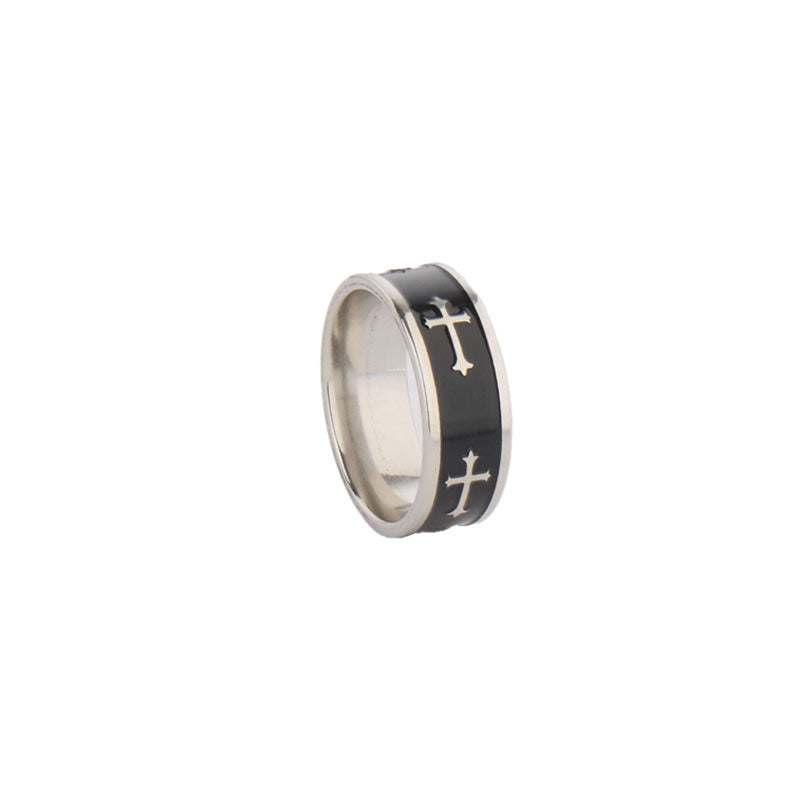 Gothic Cross Black Enamel Ring